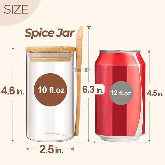 ComSaf 12 Pcs Glass Spice Jars with Spoons, 10oz Containers with Bamboo Lids, Glass Storage Containers with Airtight Lids with 275 Labels for Seasonings, Salt, Loose Leaf Tea Storage