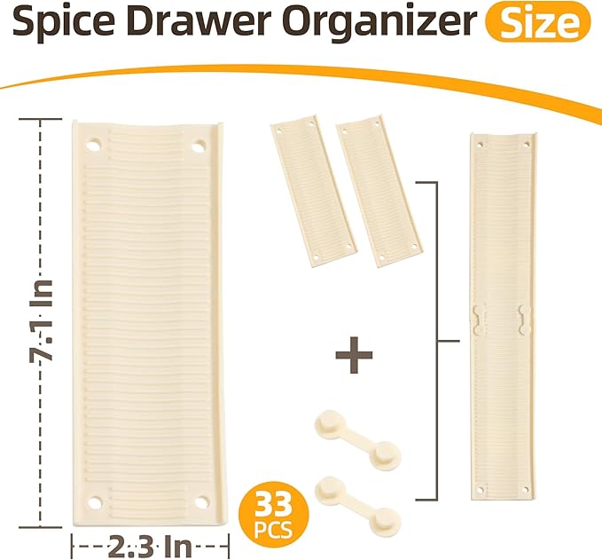 MIUKAA 33 Pack Adjustable Spice Liner, Slip-Proof Spice Drawer Organizer, Kitchen Drawer Liner for Spices Bottle,Tableware, Cups Organizer（Single 7.1 x2.3 in） 3mm thick