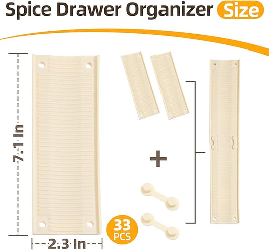 MIUKAA 33 Pack Adjustable Spice Liner, Slip-Proof Spice Drawer Organizer, Kitchen Drawer Liner for Spices Bottle,Tableware, Cups Organizer（Single 7.1 x2.3 in） 3mm thick
