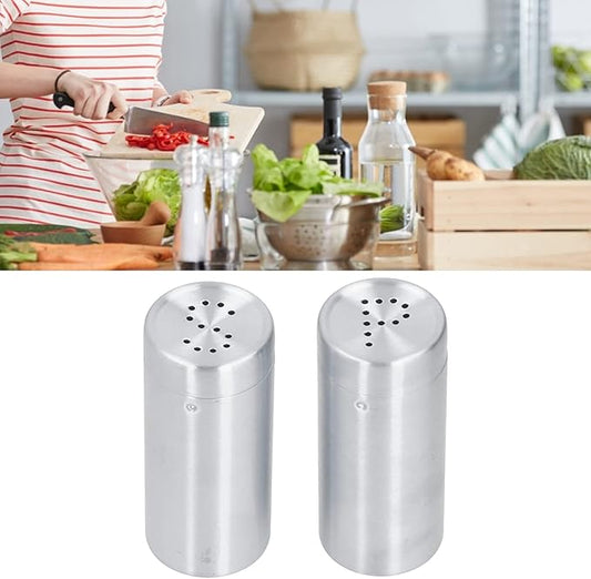 2pcs Spice Stainless Steel Pepper & Salt Shaker Dredge Seasoning Bottle Kitchen Tool (Silver)