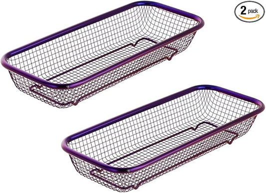 Kitchen Flatware Drawer Organizer, 2pcs Stackable Mesh Cabinet Storage Basket, Stainless Steel Kitchen Utensils Filter Drying Rack Holder for Knives, Fork, Spoon Chopsticks (Purple)