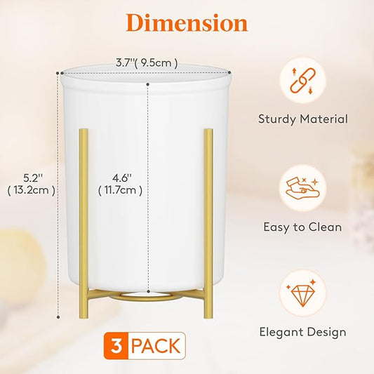 Lifewit 3-Pack Plastic Silverware Holder for Kitchen Countertop, Cutlery Flatware Caddy with Metal Brackets, Utensil Spoon Fork knives Organizer for Party Picnic, Gold