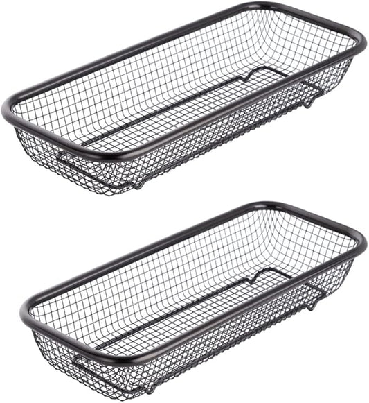 Kitchen Drawer Organizer, Stainless Steel Storage Container Metal Cabinet Storage Basket for Holding Silverware Kitchen Utensil, Pack of 2, Black