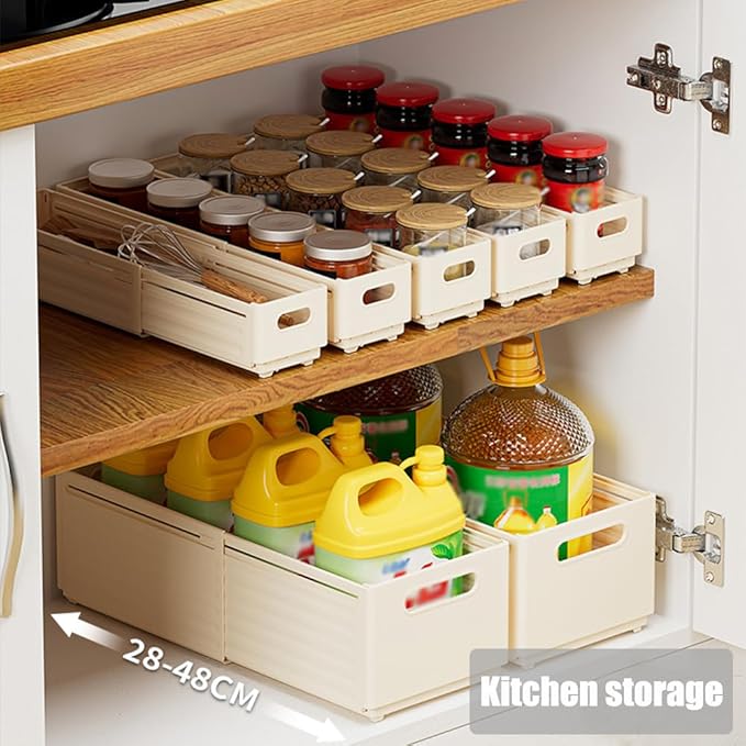 Foldable Storage Bins, Plastic Expandable Boxes for Organizing, Adjustable from 11-18.8" Drawer Organizers Separators Dividers for Bedroom Kitchen Utensils Tools Closet, Small White