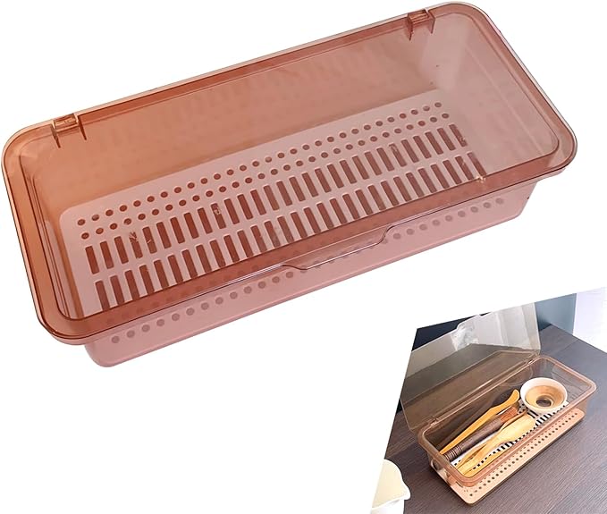Flatware Tray with Lid,Silverware Tray Kitchen Cutlery Tray and Utensil Storage Container for Flatware and Silverware (Brown)