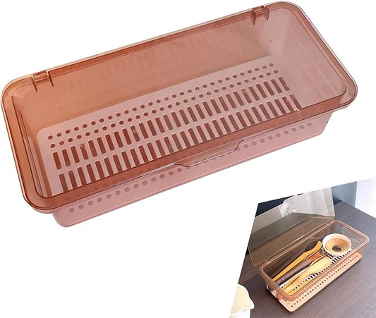 Flatware Tray with Lid,Silverware Tray Kitchen Cutlery Tray and Utensil Storage Container for Flatware and Silverware (Brown)