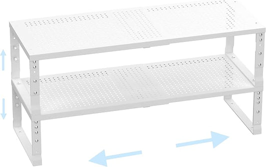 Cabinet Shelf,Expandable Adjustable Stackable Kitchen Organizer,for cabinets, Kitchens, countertops, bathrooms Shelf Organizer(2Packs/White,Medium)