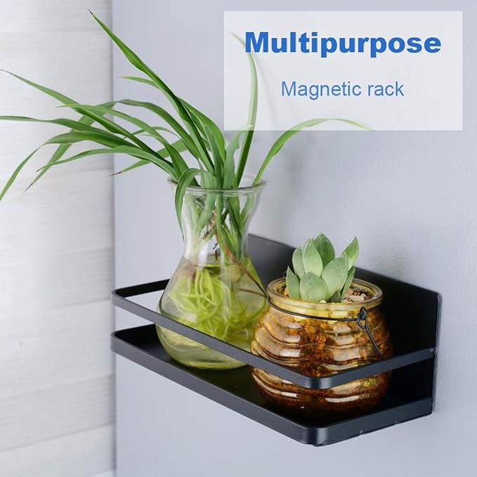 Magnetic Spice Rack, Magnet Refrigerator Spice Shelf Organizer for Spices, Jar of Olive Oil, Cooking Oils, Salt, Pepper, Perfect Space Saver for Small Kitchen (Black, 2)