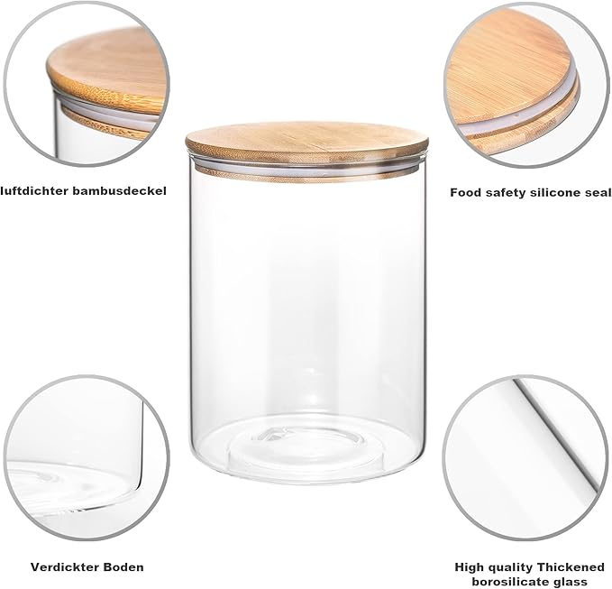 Glass Storage Jars,2 PACK -108oz/3200ml Clear Glass Food Storage Containers with Airtight Bamboo Lid Stackable Kitchen Canisters for Candy,Cookie,Rice,Sugar,Flour,Pasta,Nuts and Spice Jars