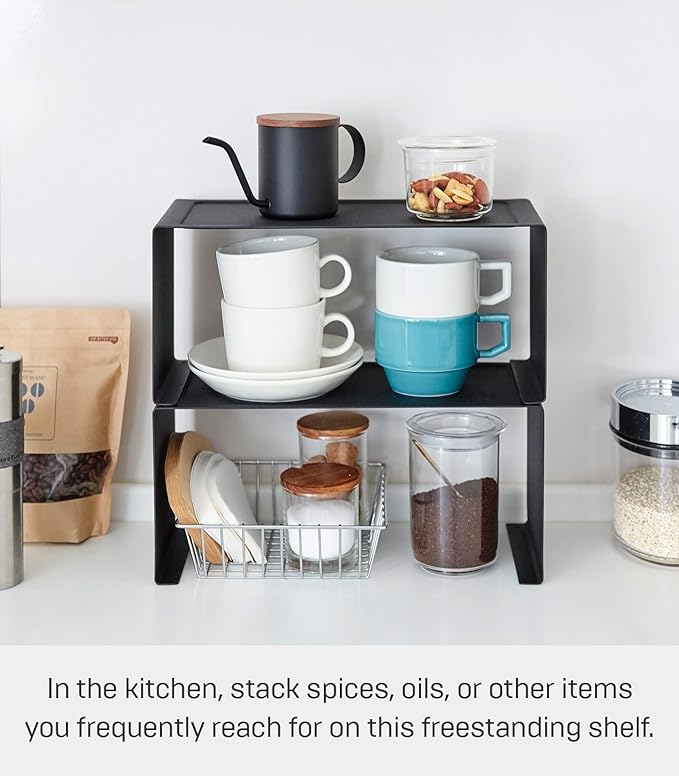 Yamazaki Home Tower Stackable Kitchen Rack - Storage Organizer Counter Shelf - Small - Steel - Stack Up To Two
