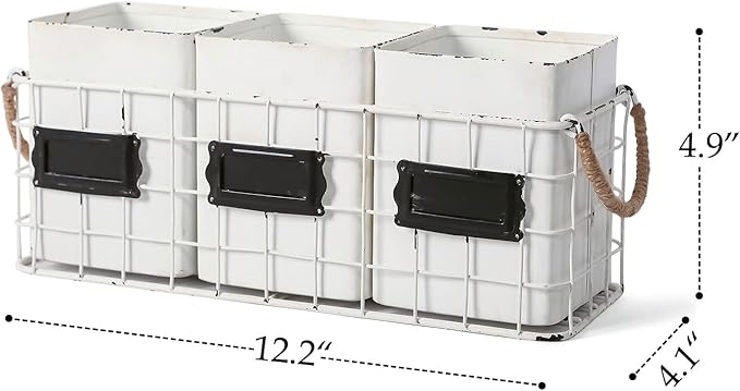 NIKKY HOME Farmhouse 3 Compartment Flatware Cutlery Caddy Countertop Silverware Holder for Spoons, Knives, Forks - White