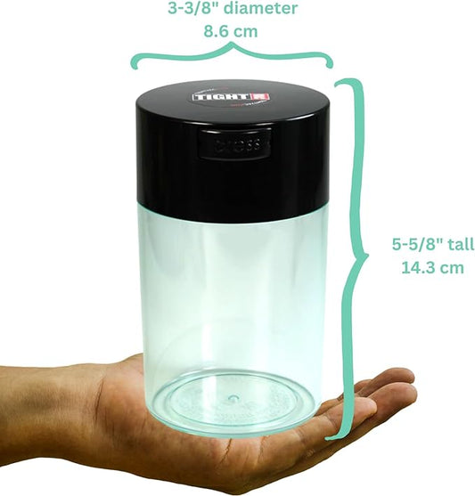 Tightvac - 1 oz to 6 ounce Airtight Multi-Use Vacuum Seal Portable Storage Container for Dry Goods, Food, and Herbs - Black Cap & Clear Body