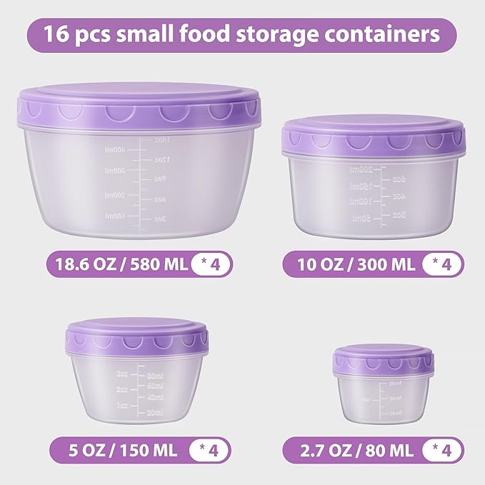 16 PCS Freezer storage Containers with Lids, Reusable BPA Free Plastic Soup Jars, Leakproof Salad Dressing Container to Go, Dishwasher & Microwave Safe Food Storage Containers for Lunch Meal Prep