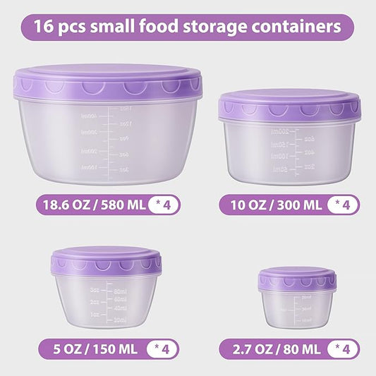 16 PCS Freezer storage Containers with Lids, Reusable BPA Free Plastic Soup Jars, Leakproof Salad Dressing Container to Go, Dishwasher & Microwave Safe Food Storage Containers for Lunch Meal Prep