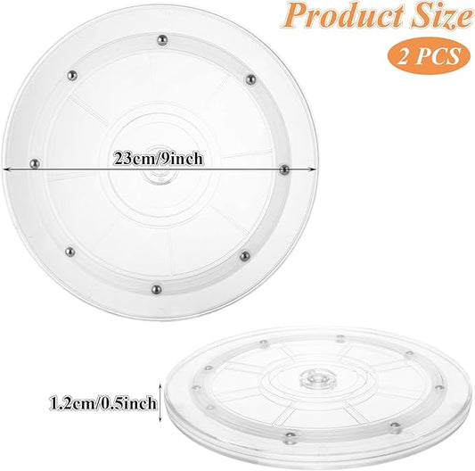 2 PCS 9 Inch Acrylic Lazy Susan Turntable Clear Acrylic Lazy Susan 360 Degree Acrylic Ball Bearing Rotating Tray for Spice Rack Table Cake Kitchen Pantry Decoratin
