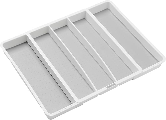madesmart Expandable Utensil Tray-White | Classic Collection | 5-Compartments | Kitchen Organizer | Soft-Grip Lining and Non-Slip Rubber Feet | Easy to Clean | BPA-Free