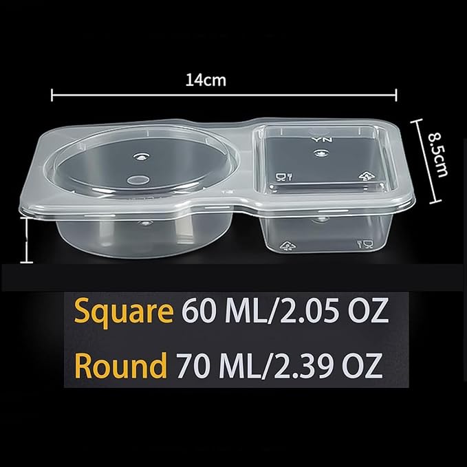 15 Set Reusable Snack Containers,2-Compartment Dipping Container with Lid,reusable Snack Pack Containers for Sauces,Refrigeration, Portion Control, Outdoor Takeaway