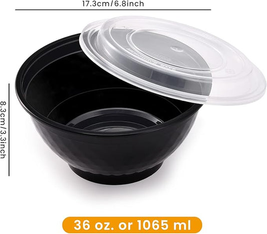 36oz Extra-Thick Meal Prep Bowls with Lids, Plastic Containers with Clear Covers for Noodles, Poke Bowl, Salad, Soup - Freezer, Microwave & Dishwasher-Safe (30Pack)