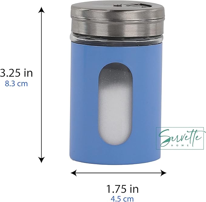 Denim Blue Salt Pepper Shakers Retro Spice Jars Glass - Set of 5