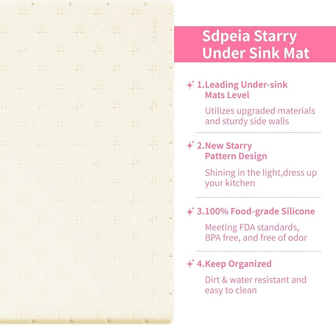 Sdpeia Under Sink Mat for [25" x 19"] Cabinet, Upgraded Silicone Waterproof Mat Kitchen Cabinet Liner Cabinet Protector Kitchen Organizers and Storage