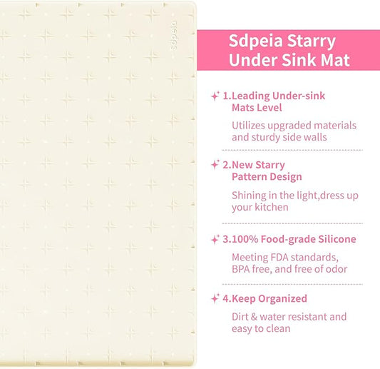 Sdpeia Under Sink Mat for [25" x 19"] Cabinet, Upgraded Silicone Waterproof Mat Kitchen Cabinet Liner Cabinet Protector Kitchen Organizers and Storage