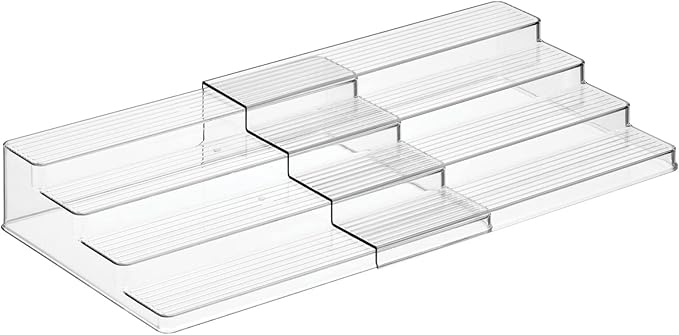 mDesign Plastic Adjustable, Expandable 4-Tier Kitchen Cabinet, Pantry, Shelf Organizer/Spice Rack - Storage for Spice Bottles, Jars, Seasonings, Baking Supplies, Lumiere Collection - Clear