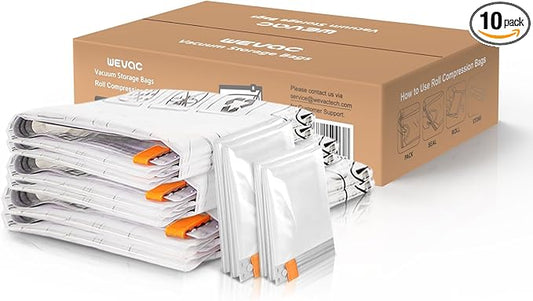 [2024 NEW]10 Pack Vacuum Storage Bags (2 Jumbo/2 Large/2 Medium/4 Rolling Bag) | Space Saver | Rapid Vacuum | Double Zip Seal | Clip Stopper | Ideal for Clothes, Blankets Compression and Travelling