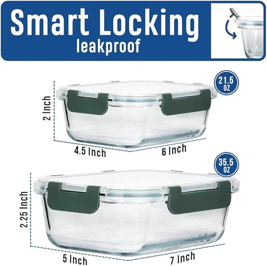 LYTIO Glass Food Containers Storage Organizers for Kitchen Pantry | BPA Free | Leak Proof | Odor Proof | Stain Resistant | 12 Sets | Freezer and Oven Safe(Gray)