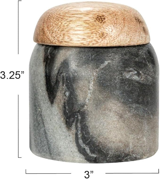 Creative Co-Op Marble and Mango Wood Pinch Pot with Lid, Grey and Natural