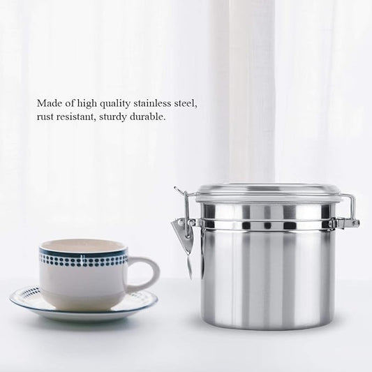Stainless Steel Coffee Canister, Airtight Ground Coffee Bean Storage Container Keep Bean Fresh Organizer Jars Clear Clamp Lid Large Capacity for Kitchen Organization Pantry Tea Flour Sugar 1100ml