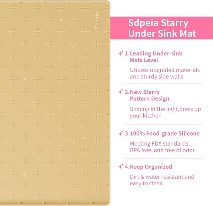 Sdpeia Under Sink Mat for [22" x 14"] Cabinet, Upgraded Silicone Waterproof Mat Kitchen Cabinet Liner Cabinet Protector Kitchen Organizers and Storage