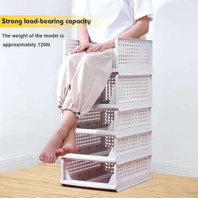 yazi 5 Pack Stackable Closet Storage Box,Closet Shelf Organizer and Storage Plastic Drawer Storage,Wardrobe Organizer Closet Organizers Storage Box for Cupboard Kitchen, Office(5L)
