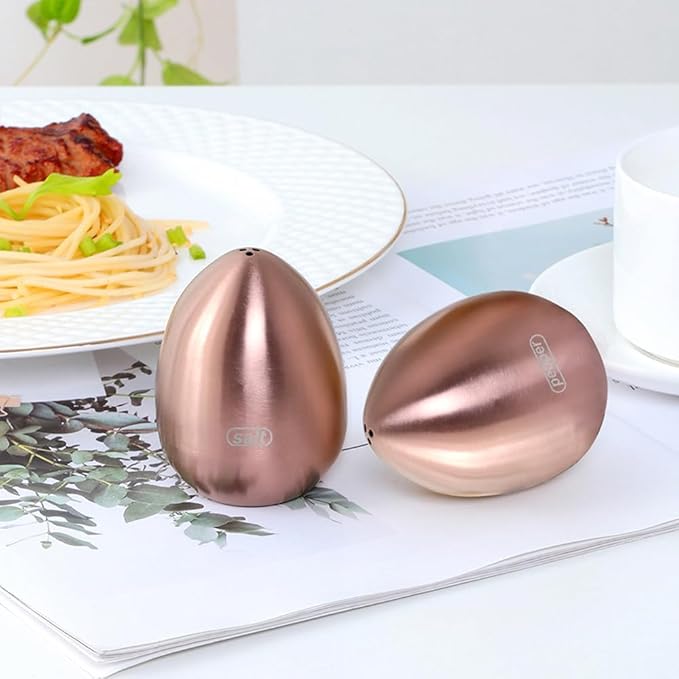 Salt Pepper Shaker Set: Stainless Steel Salt & Pepper Dispenser 2 Pieces for Kitchen (Rose Gold)