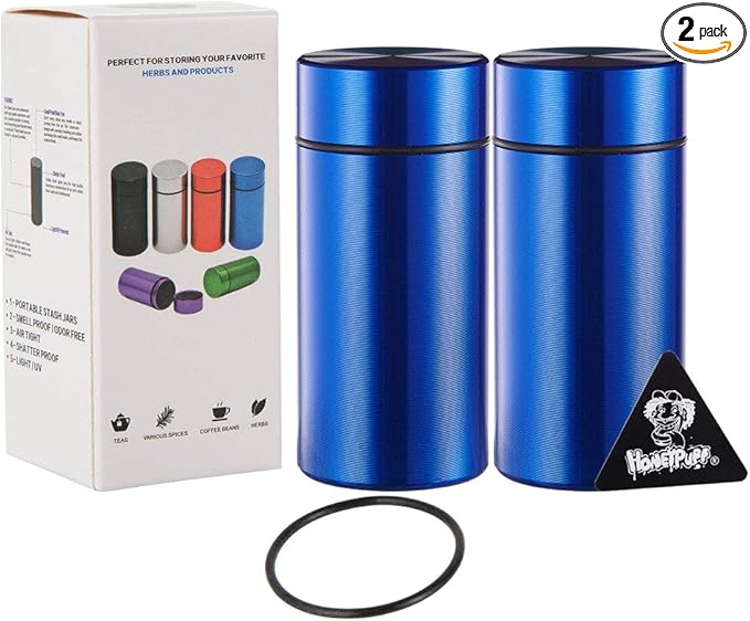 Smell Proof Jar, Portable Airtight Storage Container With Silicone Ring, 42ml Multi-Use Aluminum Stash Bottle for Coffee, Herb & Spice Keep Fresh (Blue-2pcs)