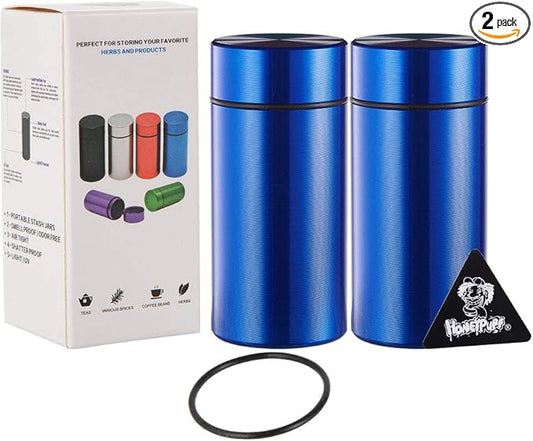 Smell Proof Jar, Portable Airtight Storage Container With Silicone Ring, 42ml Multi-Use Aluminum Stash Bottle for Coffee, Herb & Spice Keep Fresh (Blue-2pcs)