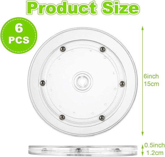 6 PCS Small Lazy Susan 6 Inch Lazy Susan Turntable Turntable Organizer Clear Acrylic Lazy Susan Acrylic Ball Bearing Rotating Tray Mini Lazy Susan for Spice Rack Table Kitchen Pantry Decorating