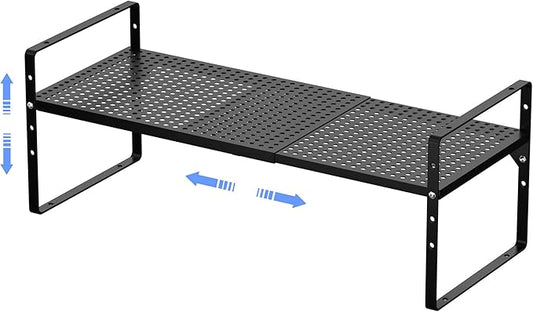 ARCCI Expandable Kitchen Cabinet Shelf Organizers, Stackable Metal Pantry Storage Shelves Rack, Adjustable Counter Shelf for Cabinets, Countertop, Cupboard Organizers and Storage, Black