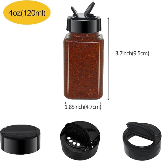 12 Pack 4oz Clear Plastic Spice Jars With Black Plastic Lids, Square Spice Bottles, Seasoning Containers with Chalk Labels, Pen, Funnel, Spice Containers For Kitchen Cabinet