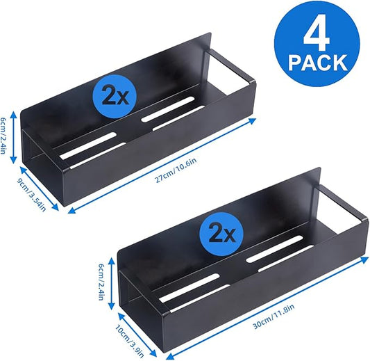 4 Pack Magnetic Spice Rack for Refrigerator - All Metal Construction with Secure Magnetic Hold, Space Saving Kitchen Organizer for Spices, Pantry, Oven Storage, Black