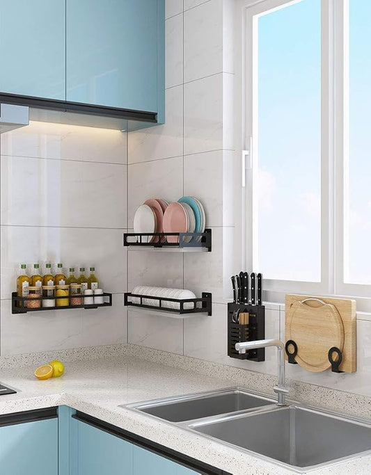 Wall-mounted Kitchen Organizer Set - Plate Rack, Bowl Rack, Pot Lid Holder/Cutting Board Holder, Knife Rack, Spice Rack, Utensil Holder. Choose Your Own Combination.
