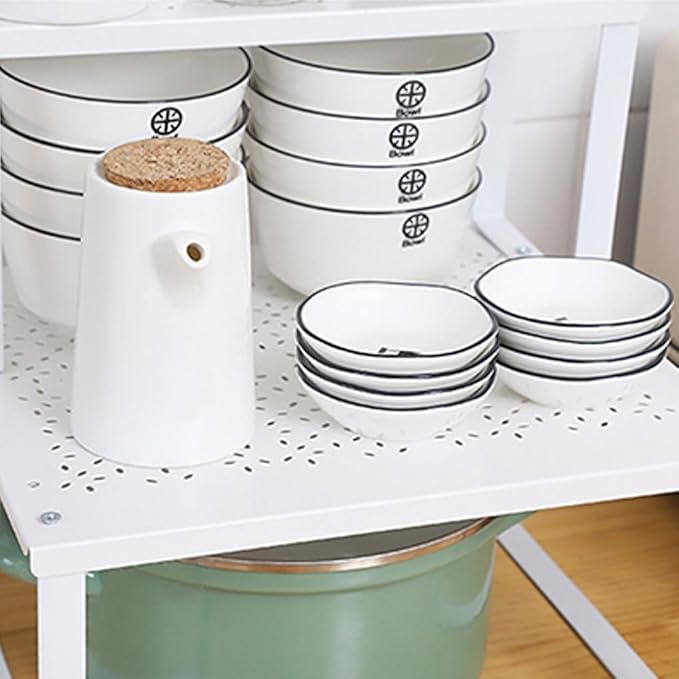 Kitchen Cabinet Shelf Organizer Stackable Counter Spice Storage Rack Metal Space Saver for Pantry Cupboard Countertop Bathroom Under Sink Office, White - Large