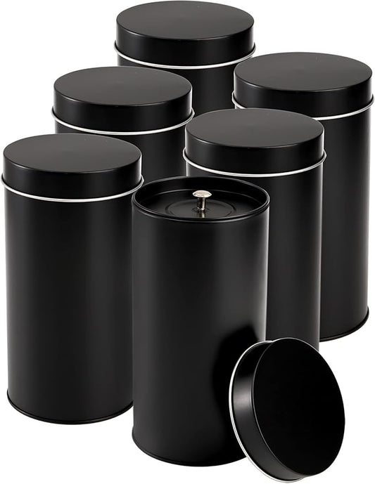 Yesland 6 Pack Tea Tin Canister with Airtight Double Lids, 32 Fl Oz Tin Can Box and Large Round Kitchen Canisters for Loose Tea, Coffee, Candy, Herbs and Spices(Black)