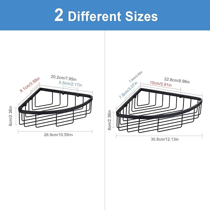 [2 Pack] Corner Shower Caddy Shelf Organizer, Stainless Steel Heavy Duty Rust-Proof Shampoo Holder, Wall Mounted Storage Rack for Bathroom & Kitchen, Matte Black