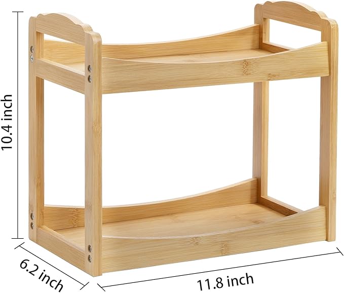Bekith 2 Tier Spice Rack Organizer for Cabinet, Bamboo Countertop Shelf Corner Shelf Pantry Shelves for Kitchen, Bedroom, Bathroom