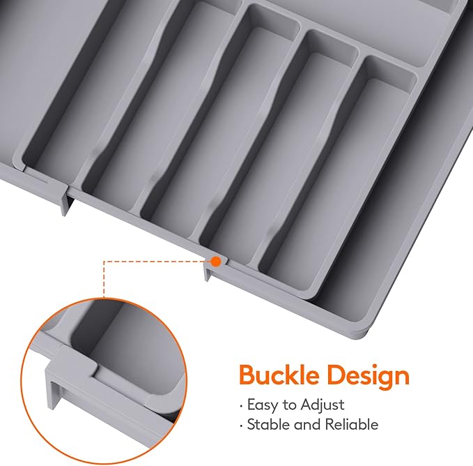 Lifewit Silverware Drawer Organizer, Expandable Utensil Tray for Kitchen, BPA Free Flatware and Cutlery Holder, Adjustable Plastic Storage for Spoons Forks Knives, 2 Pack, Grey