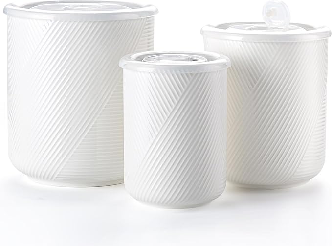 Canister Sets for Kitchen Countertop: Ceramic Food Storage Jar with Airtight Lids - Large Seal Damp-proof Containers for Coffee Tea Flour Sugar Rice Cookies Candy - White (23+42+75 oz)