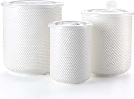 Canister Sets for Kitchen Countertop: Ceramic Food Storage Jar with Airtight Lids - Large Seal Damp-proof Containers for Coffee Tea Flour Sugar Rice Cookies Candy - White (23+42+75 oz)