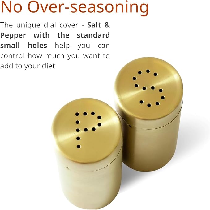 2Pcs Salt and Shakers Set, 7 Ounce Stainless Steel Salt and Dispenser Gold Jar Rustproof Seasoning Bottle Easy Filling Salt and Shakers for Modern Home Kitchen