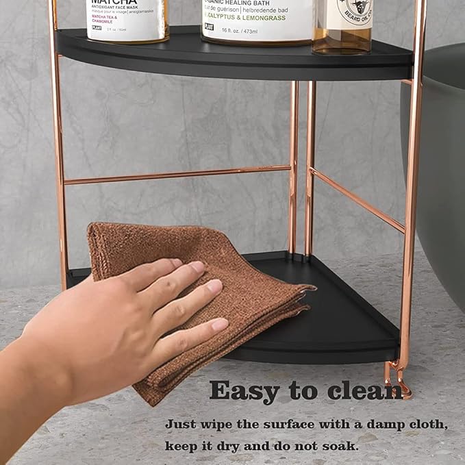 Kitchen Spice Rack Standing Shelf, 2-Tier Corner Storage Shelf, Bathroom Countertop Organizer, Vanity Tray Cosmetic & Makeup Storage,Rose Gold&Black