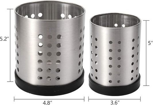 TOPZEA Set of 4 Kitchen Utensil Holder, Stainless Steel Cooking Utensil Organizer Kitchen Tools Flatware Holder Utensil Drying Cylinder Countertop Silverware Caddy